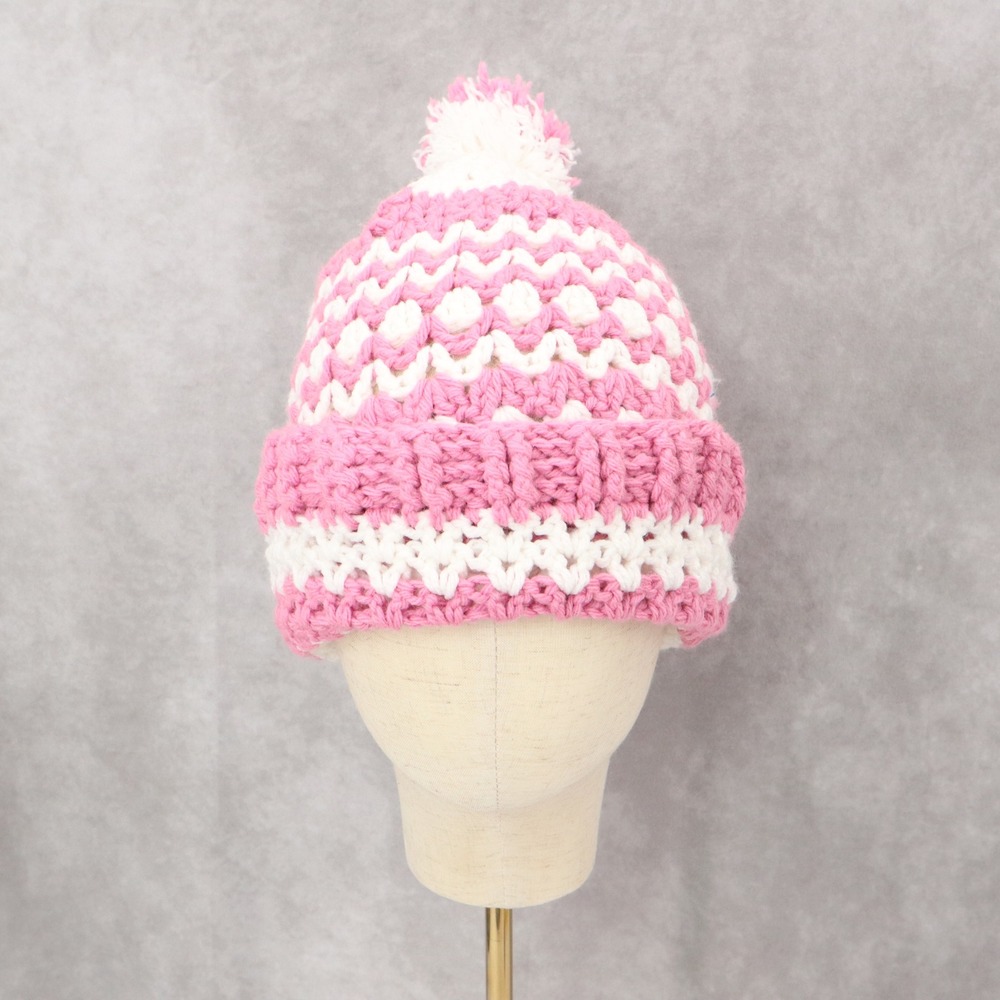 Pink Cable Knit‎ Crochet Pom Pom Cozy Cottagecore Chunky Beanie Cap Hat